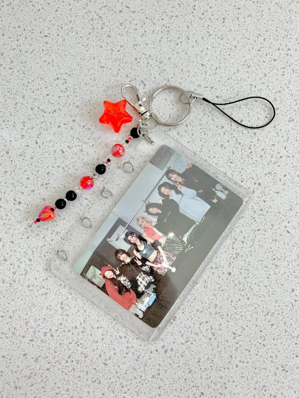 BABYMONSTER Photocard Fanmade Key Ring Phone Keychain Black Red Handmade KPOP